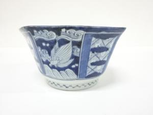 古伊万里　染付　白抜き　大鉢